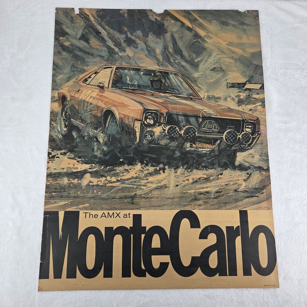 1969 AMC AMX Monte Carlo‎ Rally Poster Original Automotive Advertising 23x18
